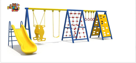 Combination of slides, climbing frames, and swings - Funfort Bear
