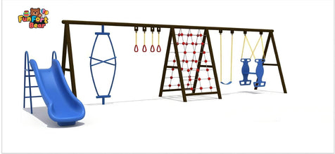 Combination of slides, climbing frames, and swings - Funfort Bear