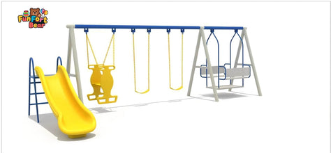 Combination of slides, climbing frames, and swings - Funfort Bear