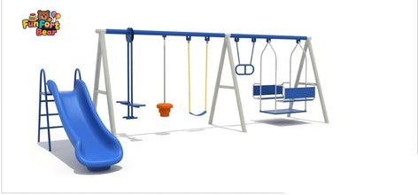 Combination of slides, climbing frames, and swings - Funfort Bear